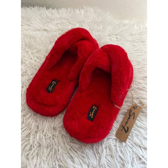 Seven For All Mankind~ KIKI Faux Fur Slipper Slides Red Size 9 - Picture 4 of 6